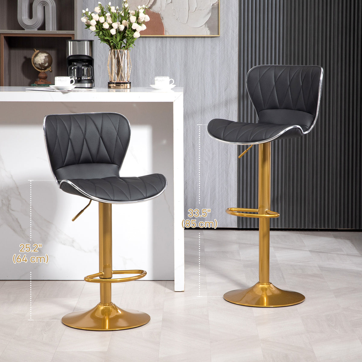 Counter Height Bar Stools Set of 2, Adjustable Height Bar Chairs with Swivel Seat, PU Leather Upholstery