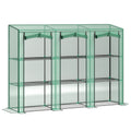 Lean-to Greenhouse with 3 Tier Shelves, Mini Greenhouse with 3 Roll-Up Doors for Indoor Outdoor, Green