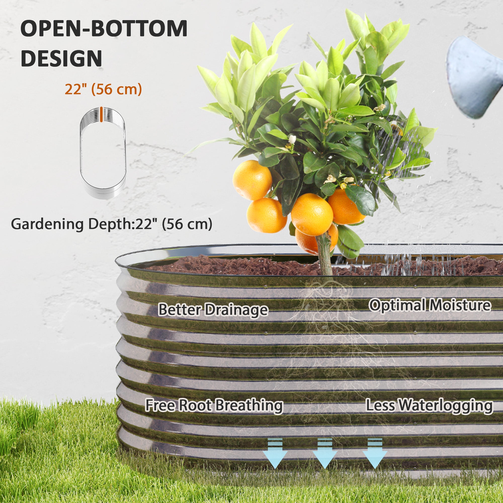 5 x 2.5 x 2 ft Galvanized Raised Garden Bed, Easy DIY Oval Planter Box with Safety Edging and Gloves, Silver