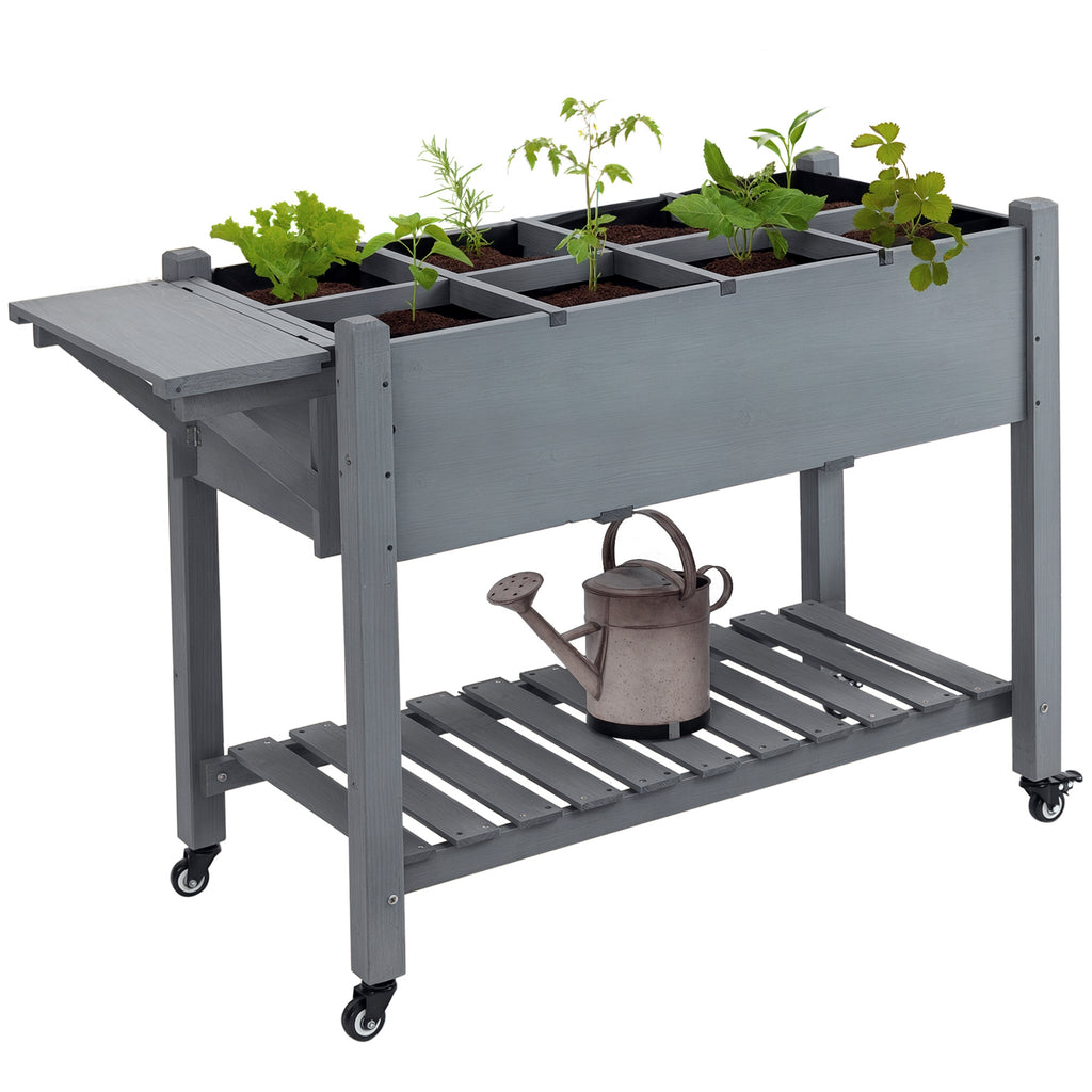 Raised Garden Bed with 8 Grids and Storage Shelf, Elevated Planter Box with Legs, for Vegetables Flowers Herbs, Brown