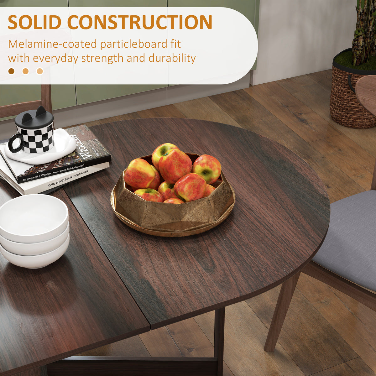 Oval Folding Dining Table, Space Saving Drop Leaf Kitchen Table for Dining Room, Living Room, Distressed Brown