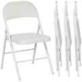 Set of 4 Metal Foldable Chairs, PU Leather Padded Folding Chairs with Cushion Seat and Open Back for Indoor, White