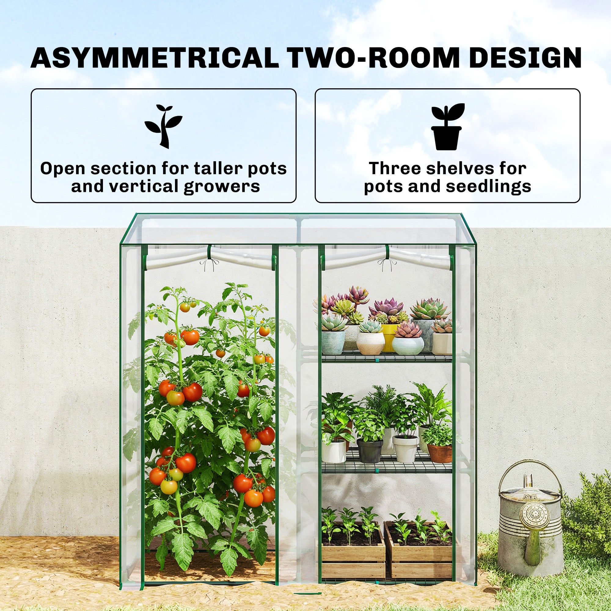 3 Tier Mini Greenhouse, Portable Greenhouse with 2 Roll-up Doors, 56.3" x 18.1" x 64.6", Clear