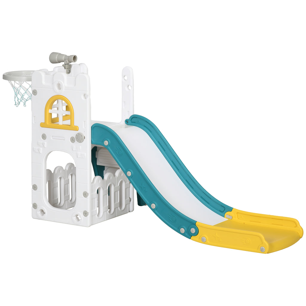 Qaba 5 in 1 Toddler Slide with Basketball Hoop, Climber, Telescope, Storage Basket, for 1-3 Years Kids Indoor Use, Yellow