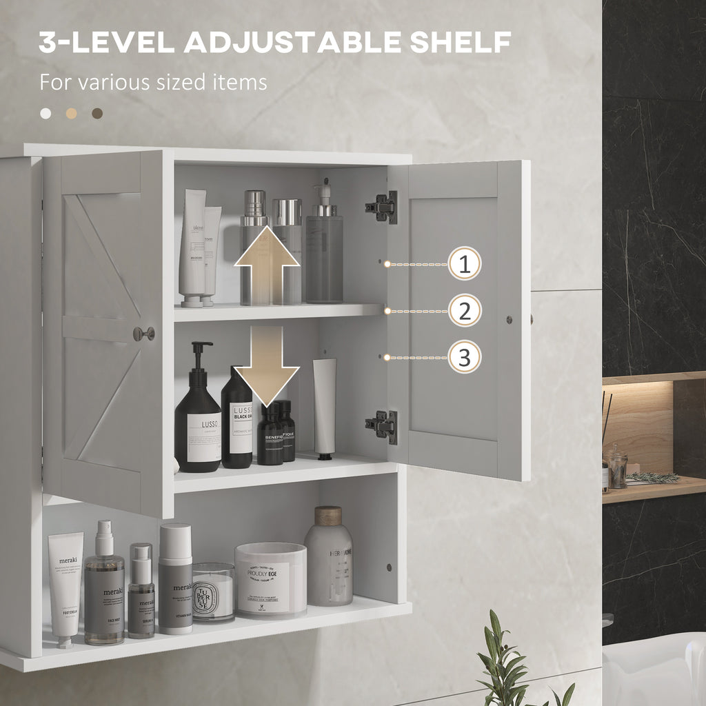 Farmhouse Bathroom Medicine Cabinet, Wall Cabinet with Barn Doors, and Adjustable Shelf for Laundry Room, White