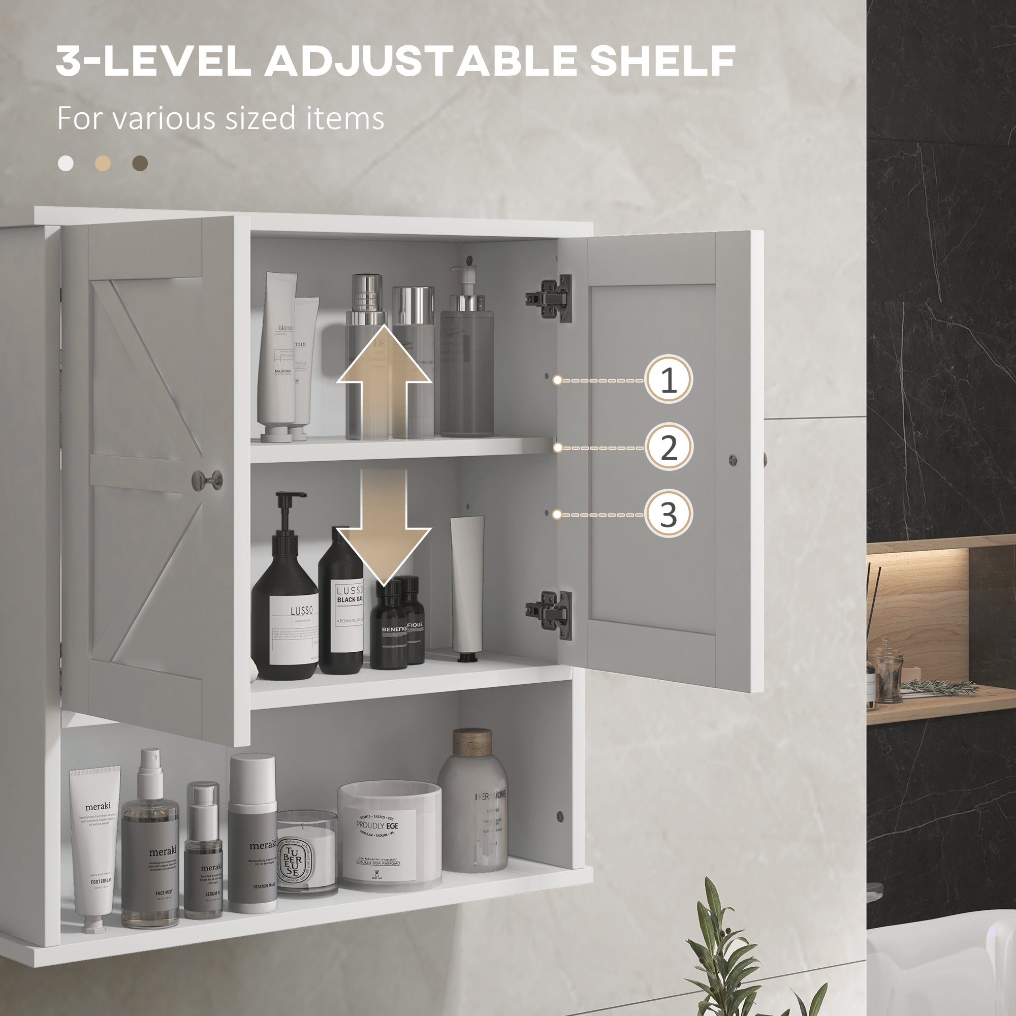 Farmhouse Bathroom Medicine Cabinet, Wall Cabinet with Barn Doors, and Adjustable Shelf for Laundry Room, White