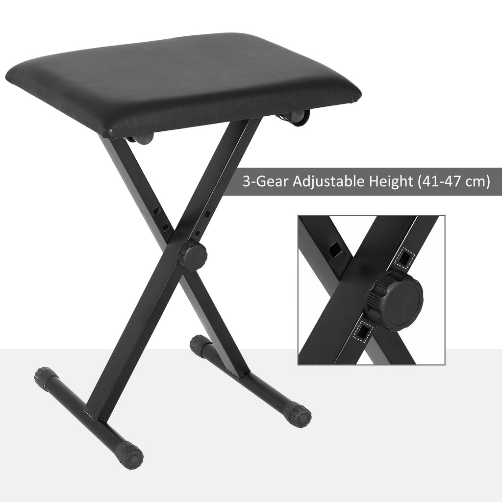 Adjustable Piano Bench, X-Style Folding Piano Stool with Padded Seat, Non-Slip Rubber Feet, Keyboard Chair, Black
