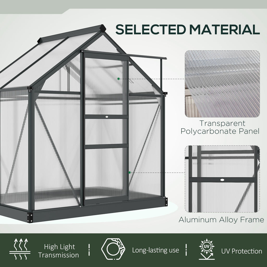 Greenhouse Garden, Green House, Outdoor Greenhouse Kit, PC Board with Sliding Door, 6.2' x 8.3' x 6.6', Grey