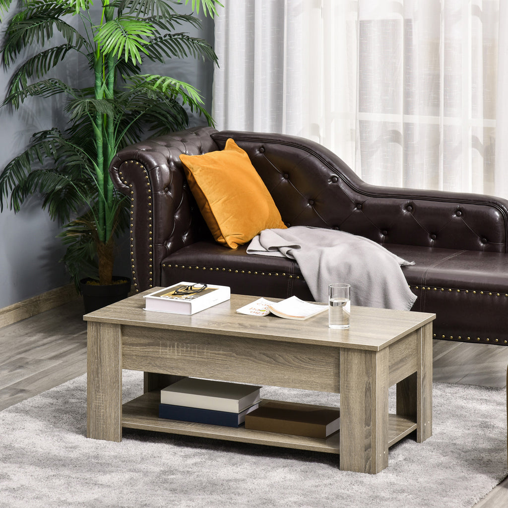 Lift Top Coffee Table with Hidden Storage Compartment and Open Shelf, Center Table for Living Room, Grey