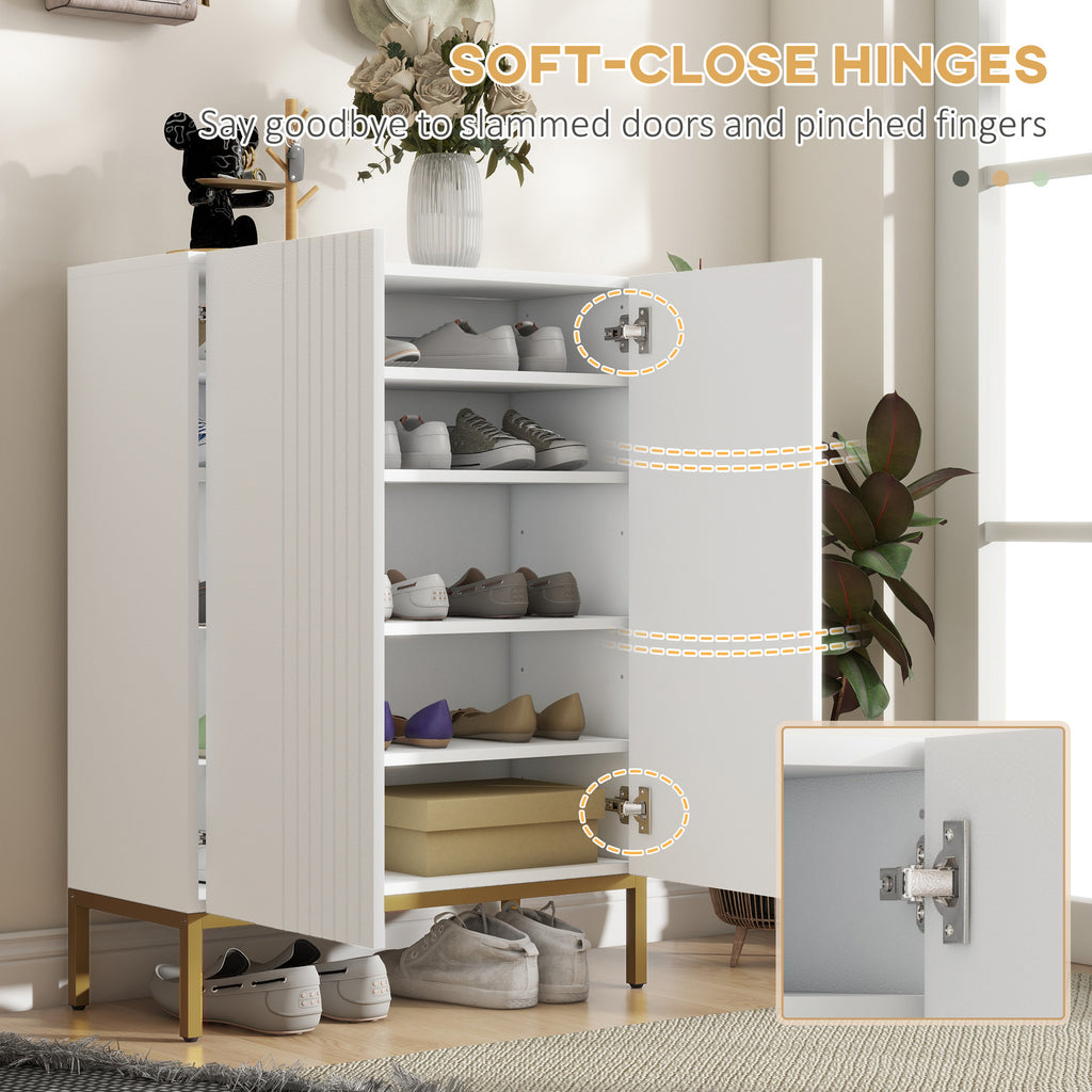 Shoe Storage Cabinet with Adjustable Shelves and Soft-Close Hinges, for 15-20 Pairs of Shoes, White