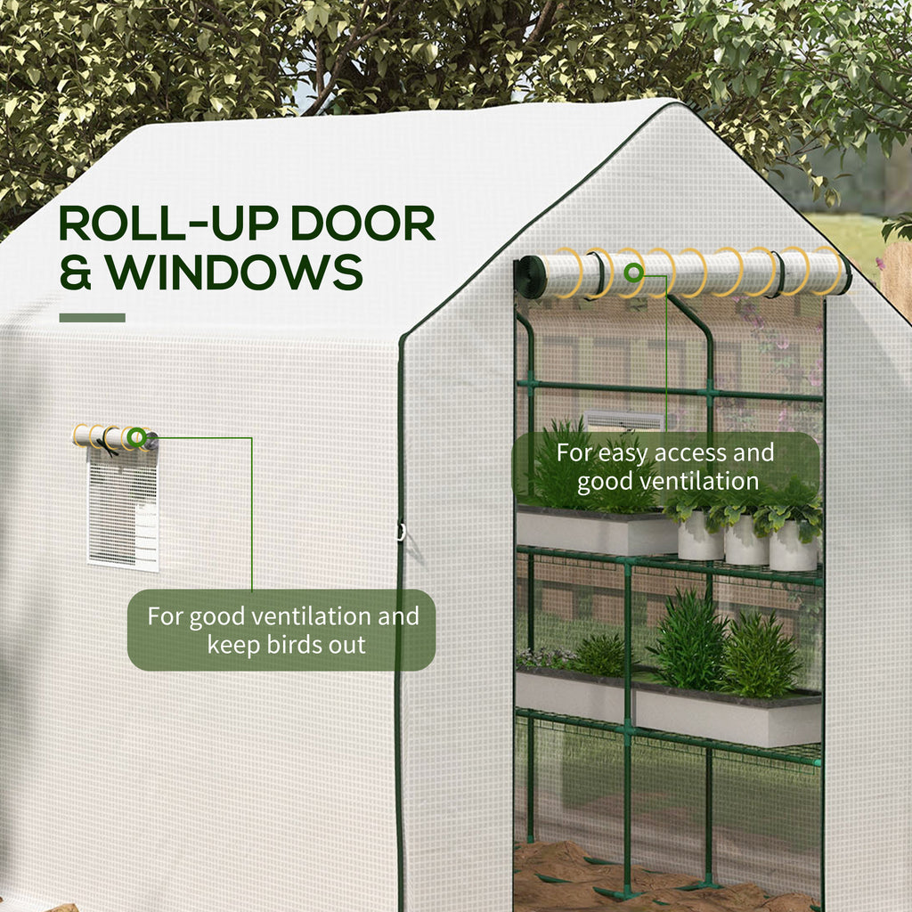 Portable Greenhouse, Walk-In Small Outdoor Green House with 2 Tier U-Shaped Flower Rack Shelves, 4.6' x 4.7', Green