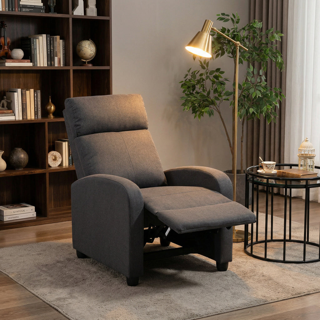 Fabric Recliner Sofa Manual Recliner, Home Theater Seating Single Reclining Sofa Chair with Padded Seat for Living Room, Dark Grey