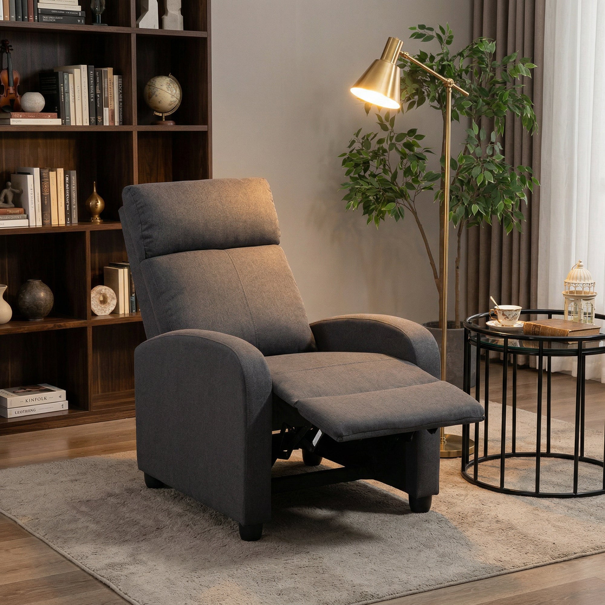 Fabric Recliner Sofa Manual Recliner, Home Theater Seating Single Reclining Sofa Chair with Padded Seat for Living Room, Dark Grey