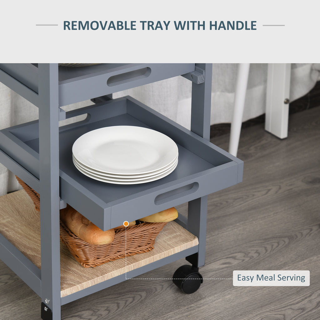 Kitchen Island Rolling Trolley Utility Serving Cart with Drawer  Grey