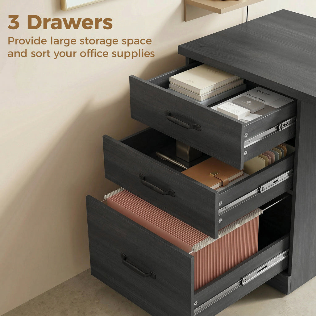 Computer Desk with 3 Drawers, 47" Home Office Desk with Adjustable Hanging Rails for Letter A4 Files, White