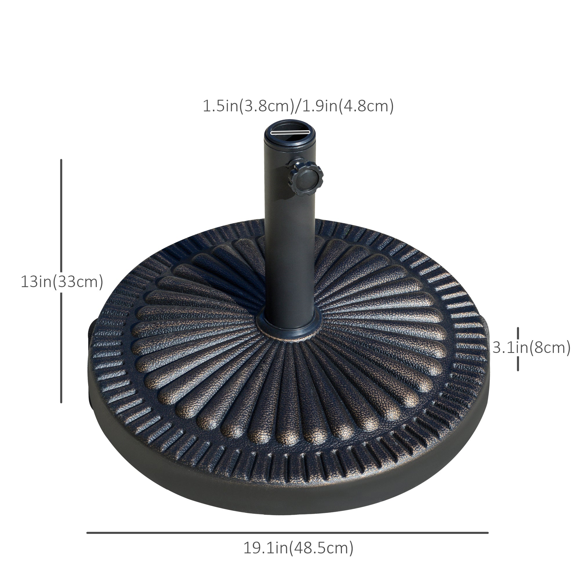 Round Umbrella Base Φ19.1", 31.5 lbs Resin Stand with Decorative Design for Poles 1.5"/1.9", Bronze