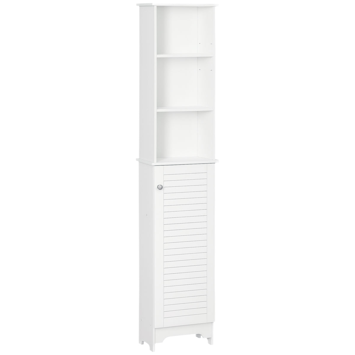 Tall Bathroom Storage Cabinet, Freestanding Linen Tower with 3-Tier Open Adjustable Shelf, White