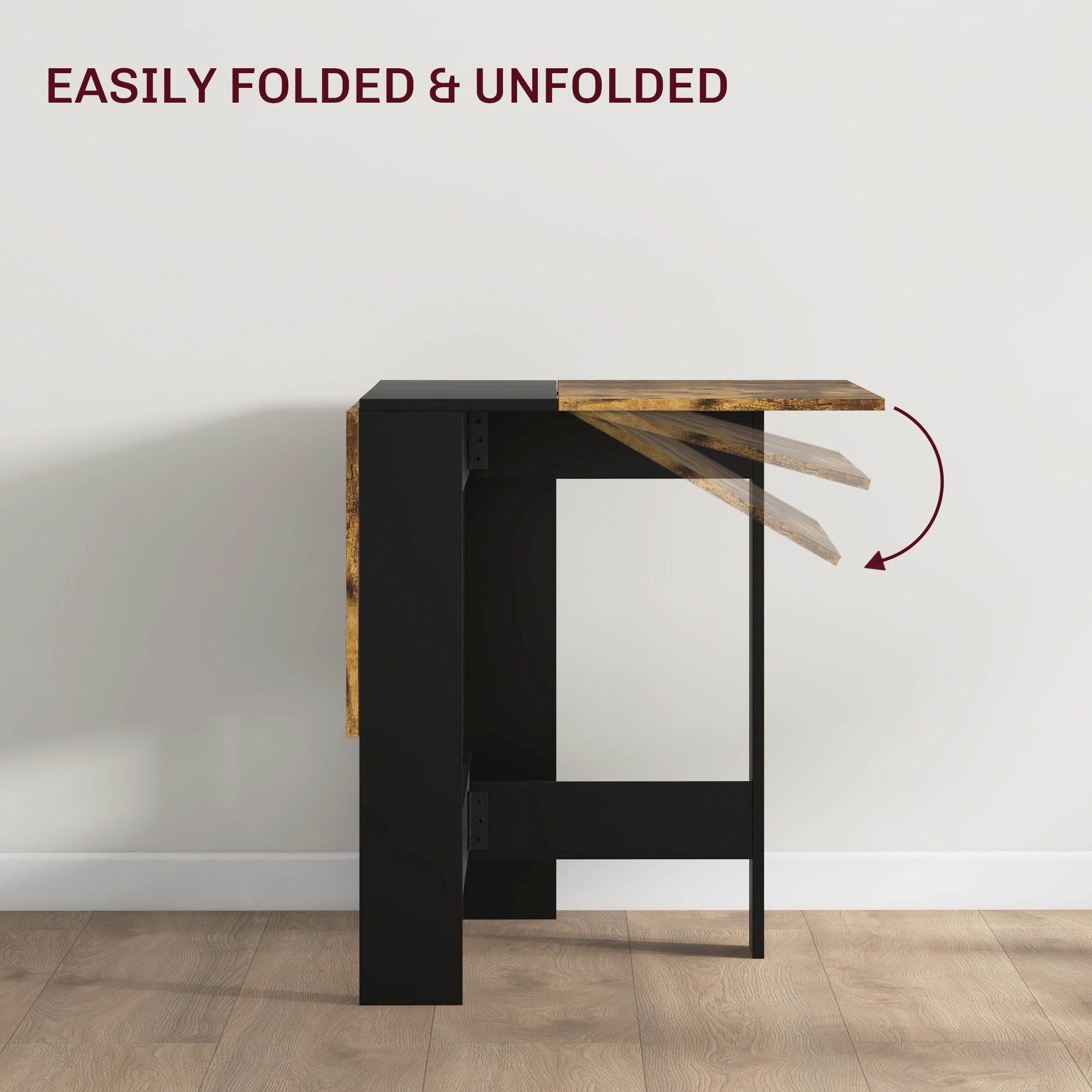Drop Leaf Dining Table Wood Folding Table Multi-Use Side Table Dining Desk Space Saving Table, Rustic Brown and Black