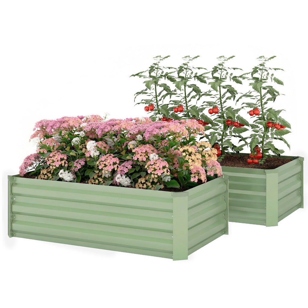 Set of 2 Galvanized Raised Beds for Garden, Outdoor Planter Box for Flowers, Herbs and Vegetables, Light Grey