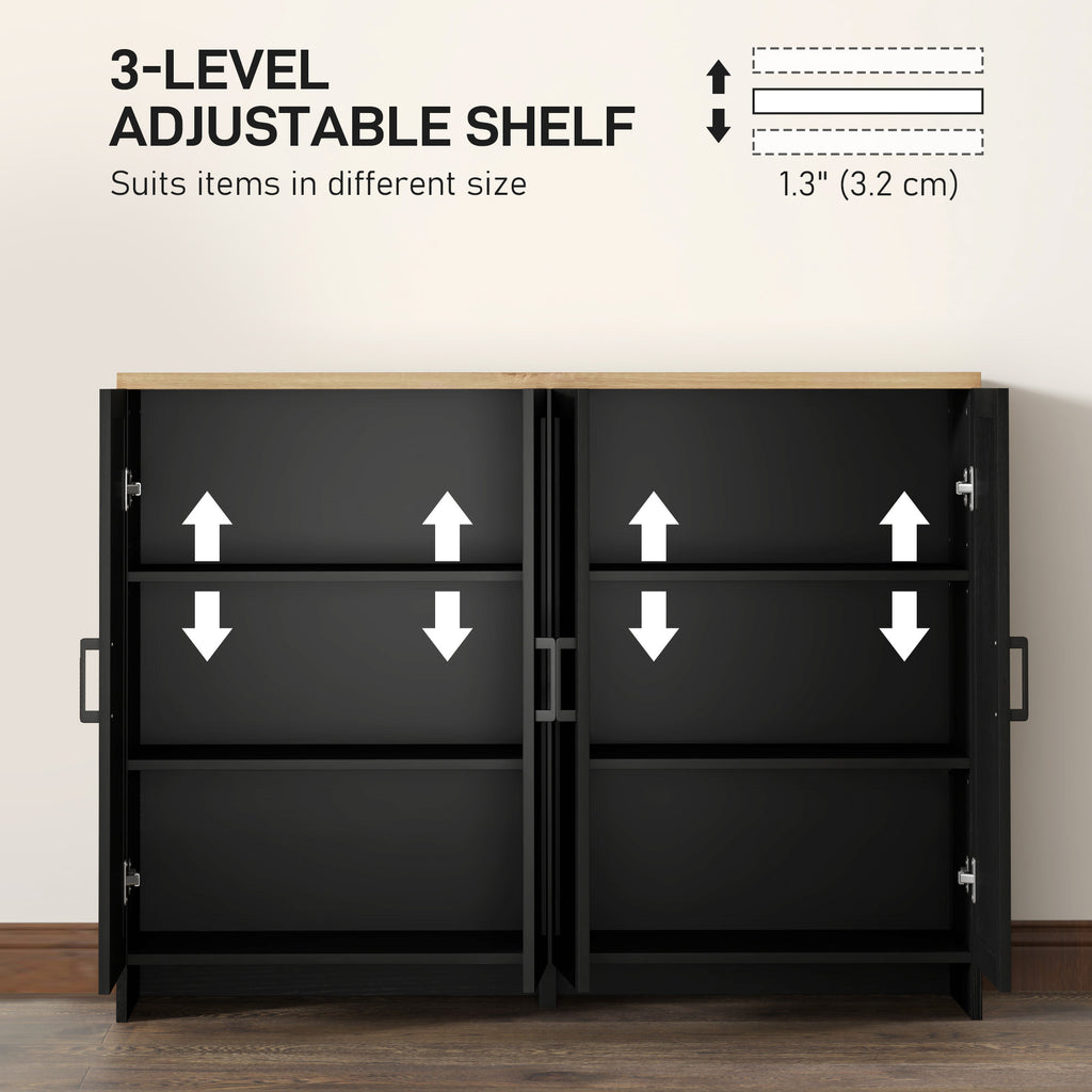 Modern Sideboard Buffet Cabinet, Modern Kitchen Storage Cabinet with 3 Doors Adjustable Shelves, for Dining Room, Black