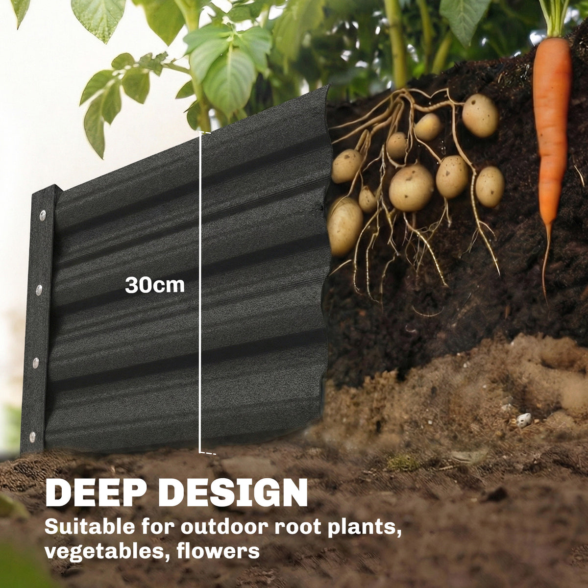 6 x 3 x 1ft Galvanized Raised Garden Bed, Reinforced Outdoor Planter Box with Open Bottom, Dark Grey