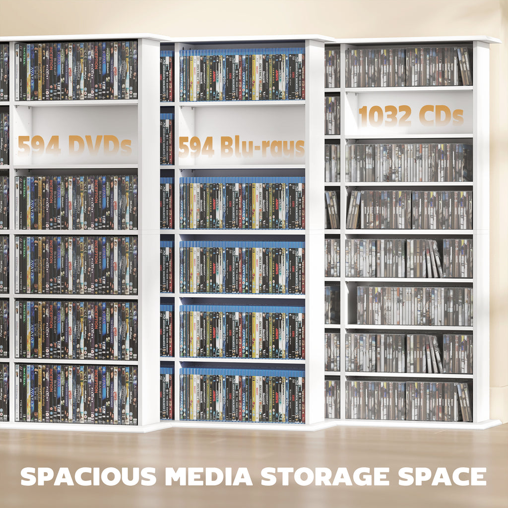 Media Storage Cabinet, 8-Tier DVD Shelf with 18 Adjustable Shelves, Holds 1032 CDs, 594 DVDs or Blu-rays, Black