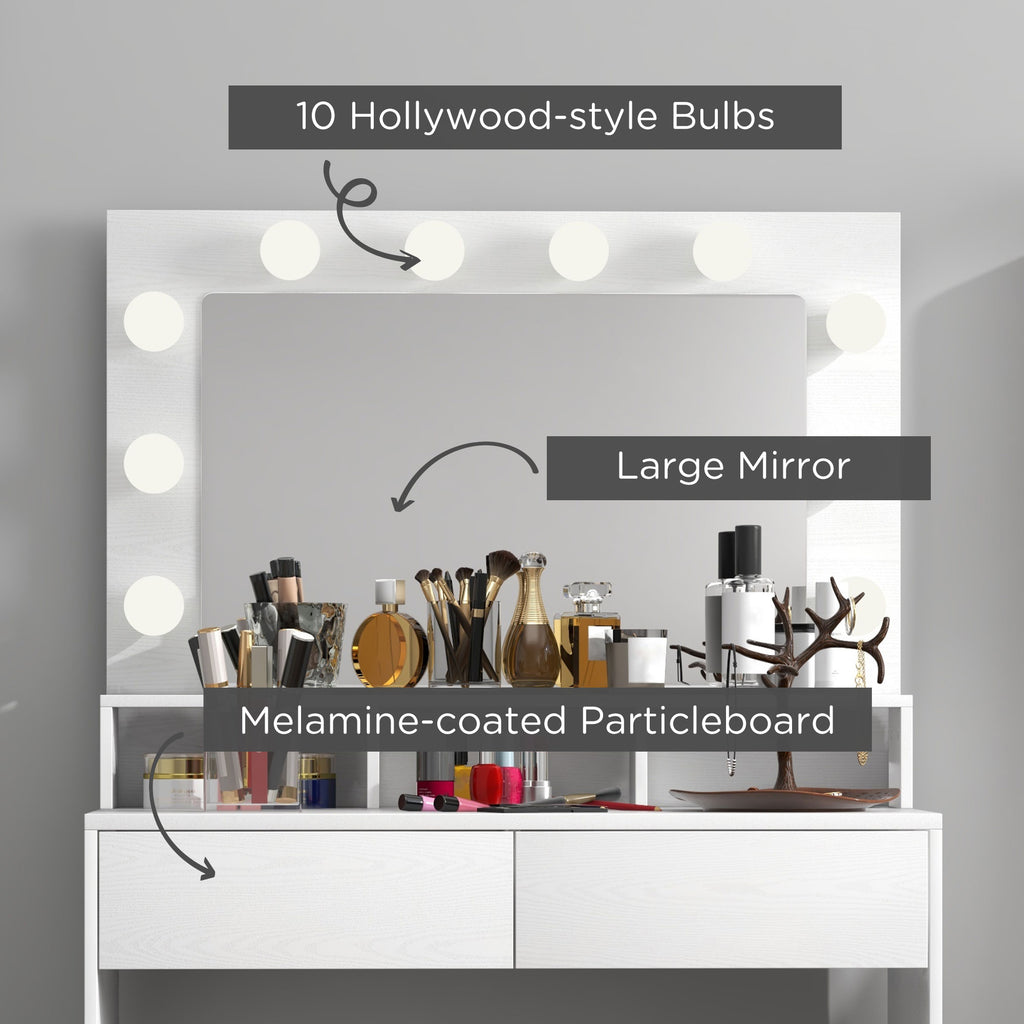 Vanity Table, Makeup Dressing Table with LED Lighting Mirror, Drawers, for Bedroom, Black