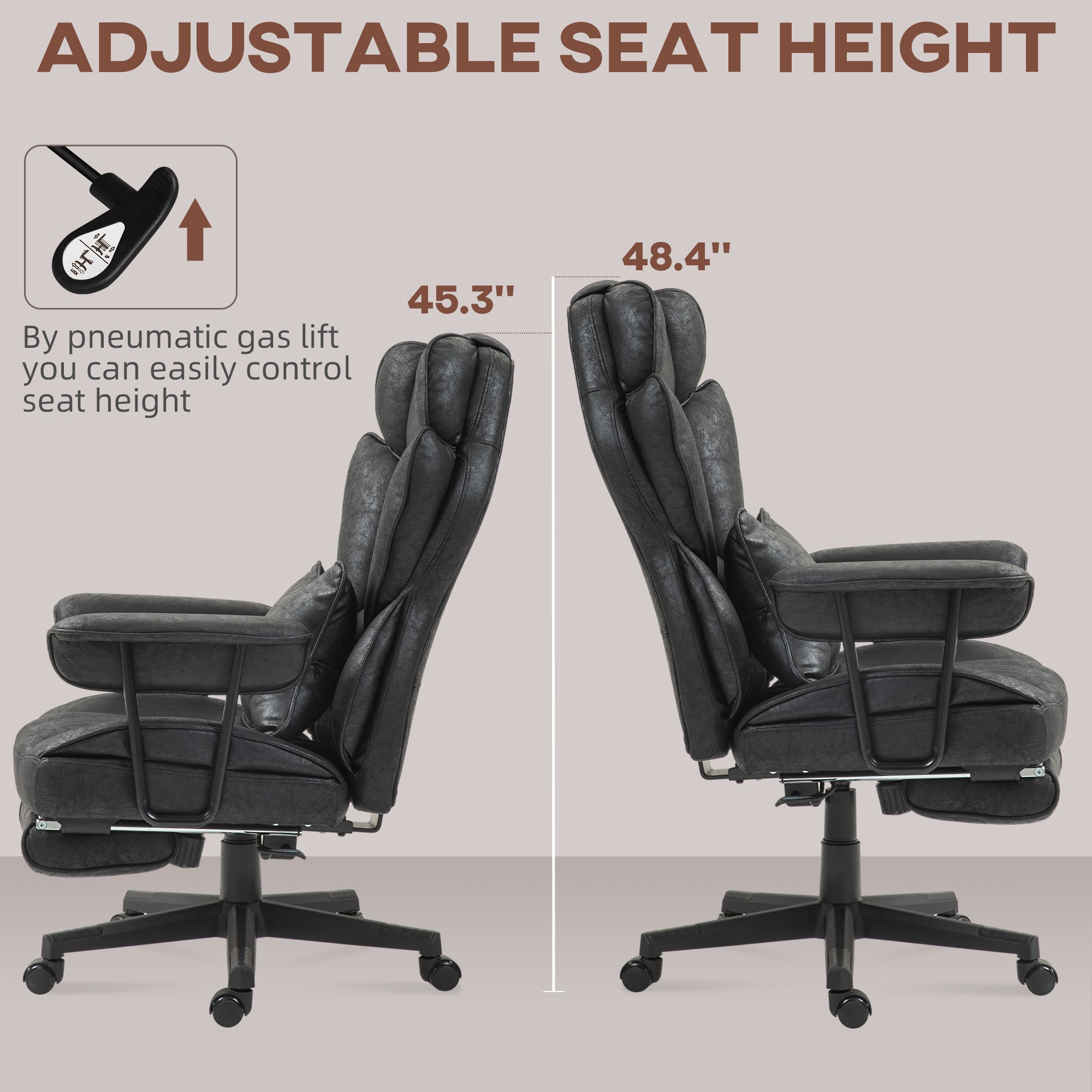 Big and Tall Office Chair with Foot Rest, 400LBS High Back Desk Chair with Padded Armrests, Lumbar Support, Black