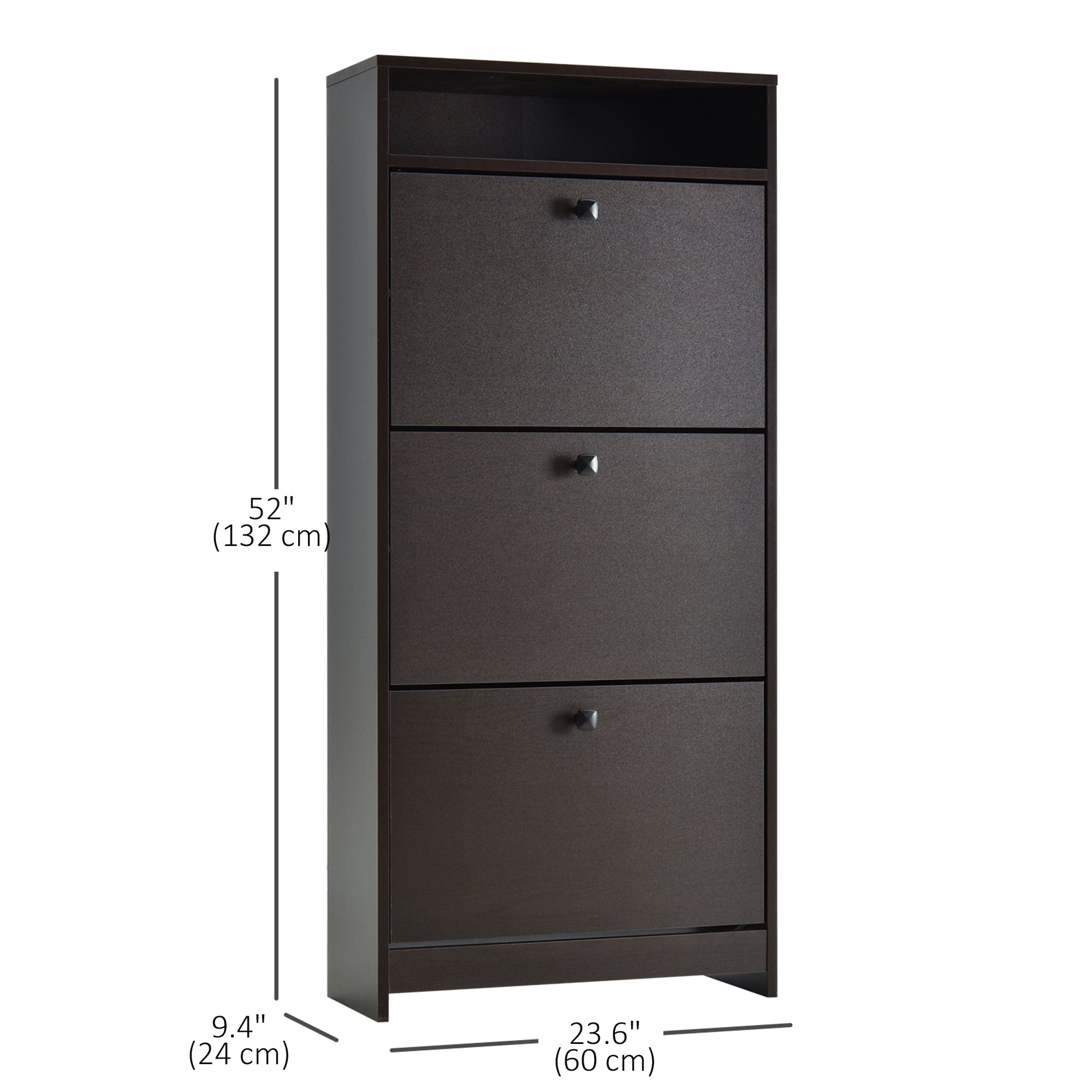 Slim Shoe Storage with 3 Flip Drawers and Adjustable Shelves Shoe Cabinet Organizer for 9 Pair, Coffee