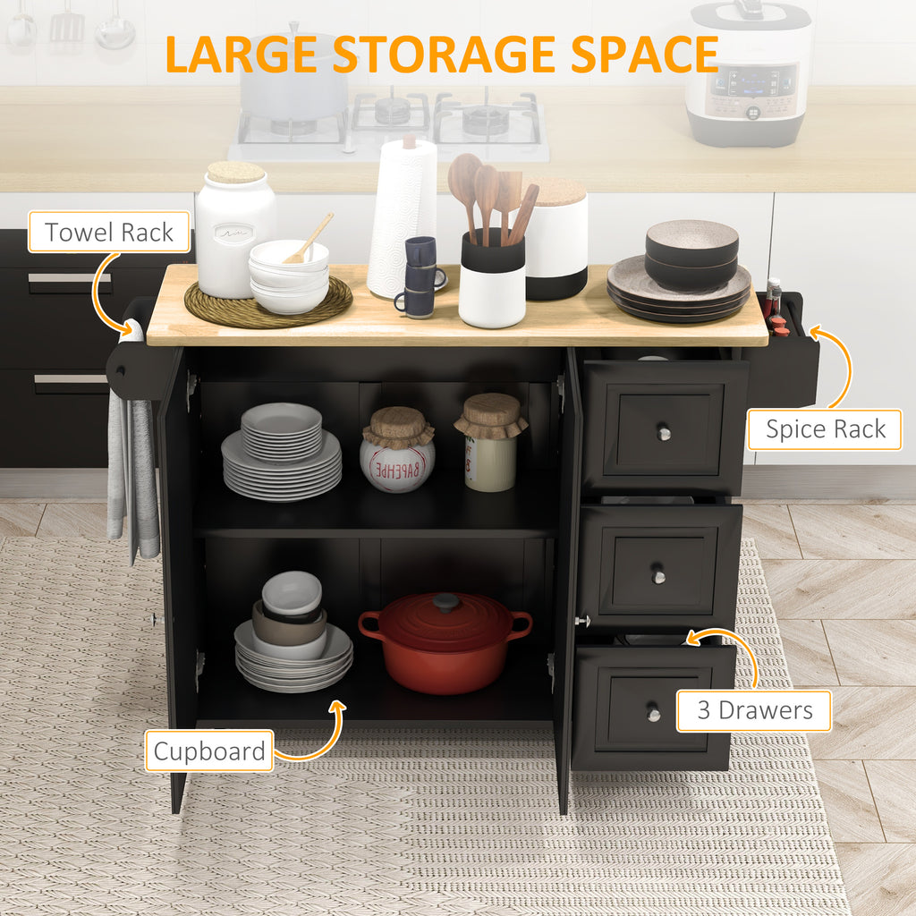 Kitchen Island on Wheels, Kitchen Cart with Drop Leaf, Drawers, White