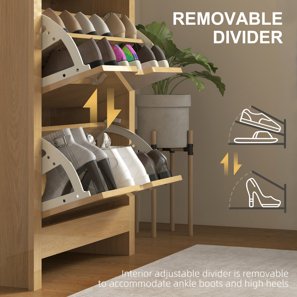 Shoe Storage Cabinet with 2 Flip Drawers and Adjustable Shelves for 8–12 Pairs of Shoes, Natural Wood
