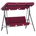 3-Seater Outdoor Porch Swing with Adjustable Canopy, Patio Swing Chair for Garden, Poolside, Backyard, Wine Red