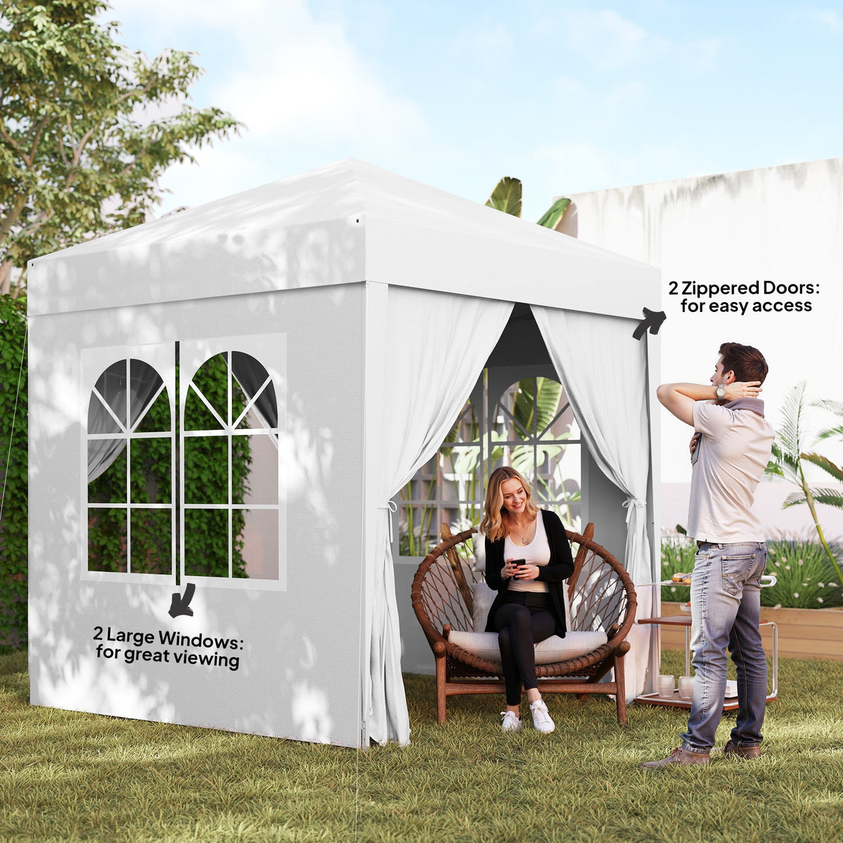 6.6'x6.6' Pop Up Canopy Tent with Sidewalls, Instant Sun Shelter Camping Gazebo with Carry Bag, Grey