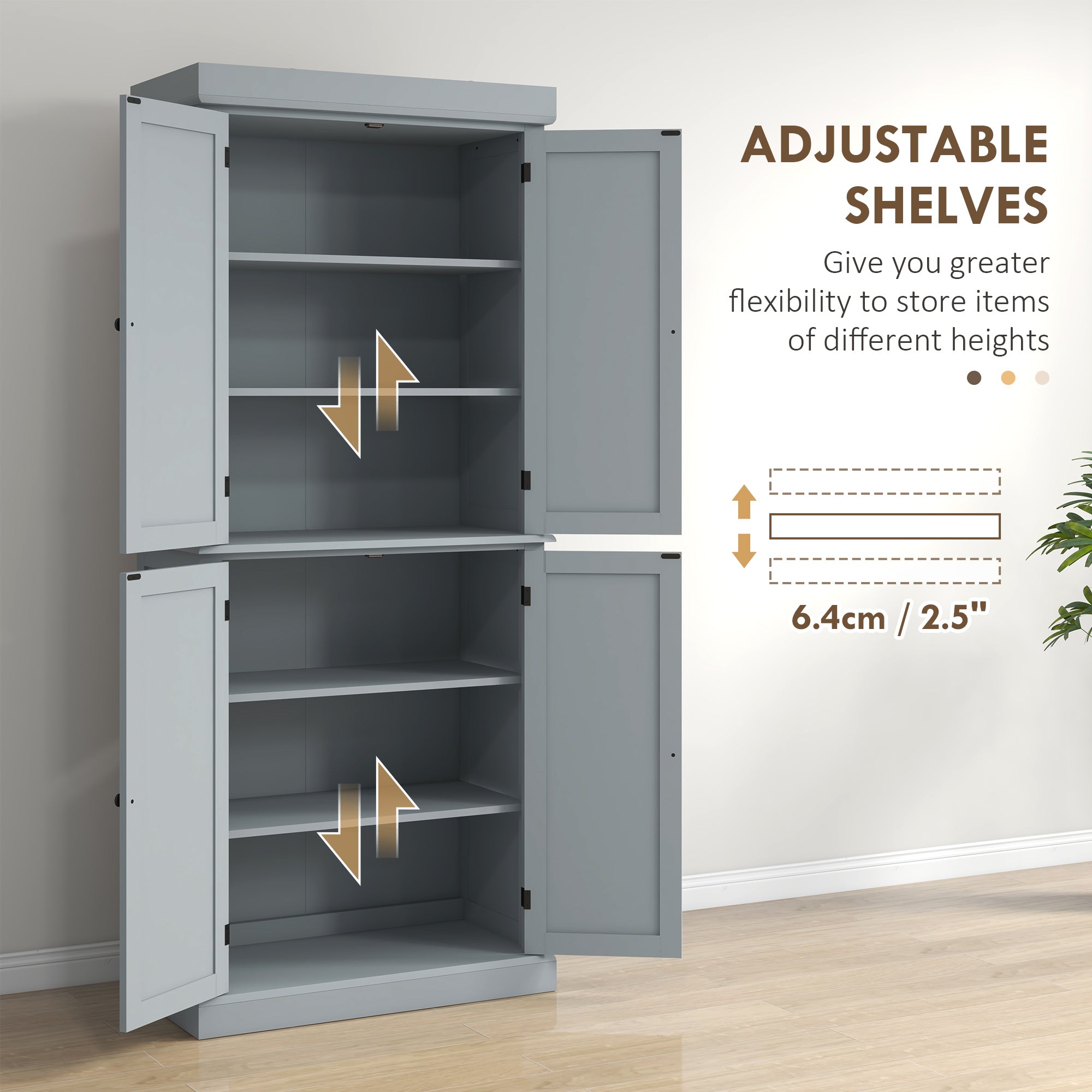 72.5" Freestanding Kitchen Pantry Cabinet with 4 Doors, Black