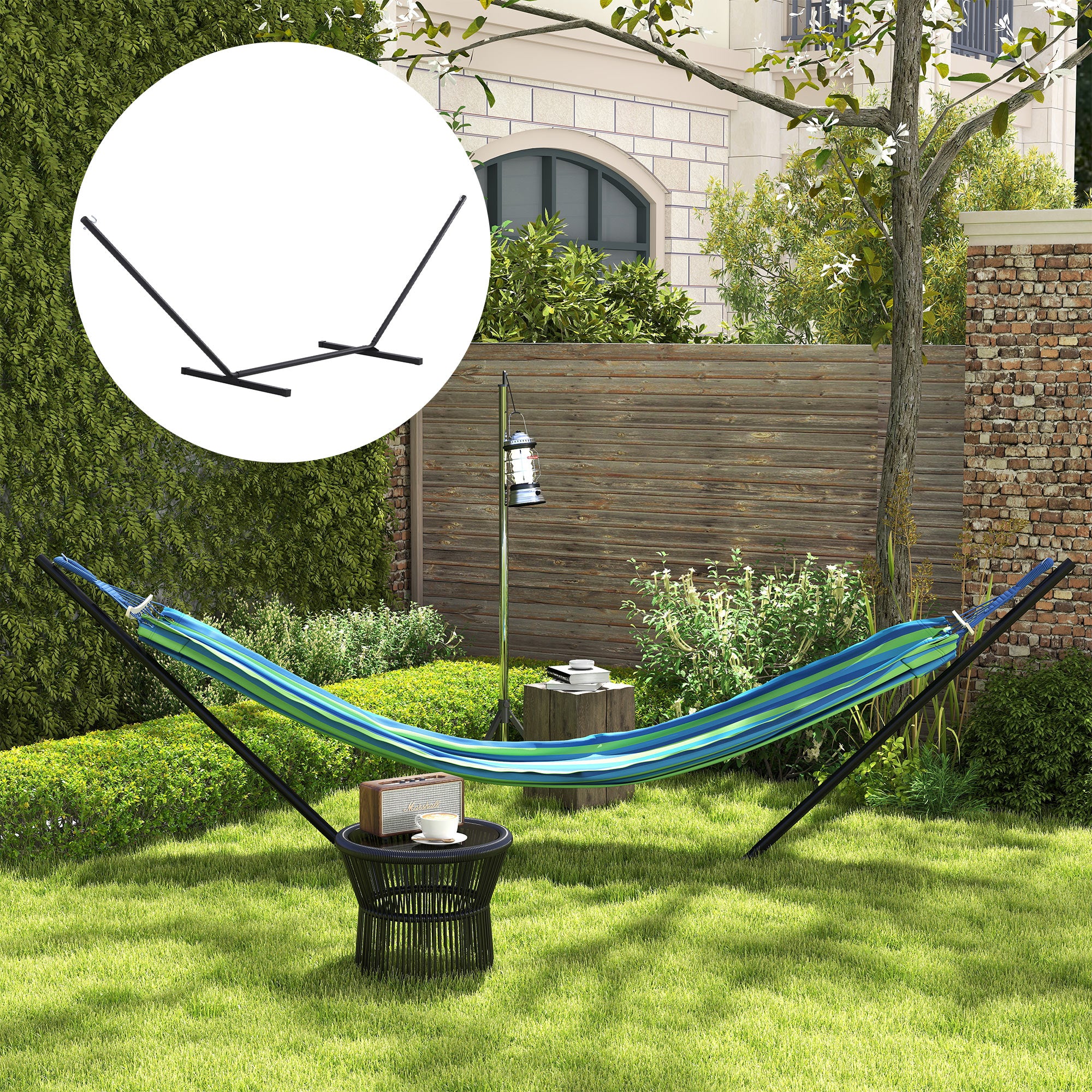 11.8'L Hammock Stand Extra Long Heavy Duty Straight Pole Day Bed Swing Metal Frame Simple Set Up Garden Outdoor Camping Picnic Use Black