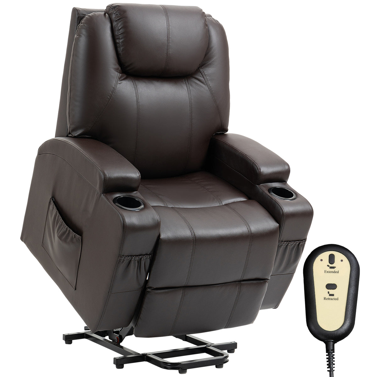 Power Lift Recliner Chair for Elderly, PU Leather Lift Chair with Thick and High Back, Footrest, Remote, Side Pockets, Cup Holders, Reclining Sofa for Living Room, Black