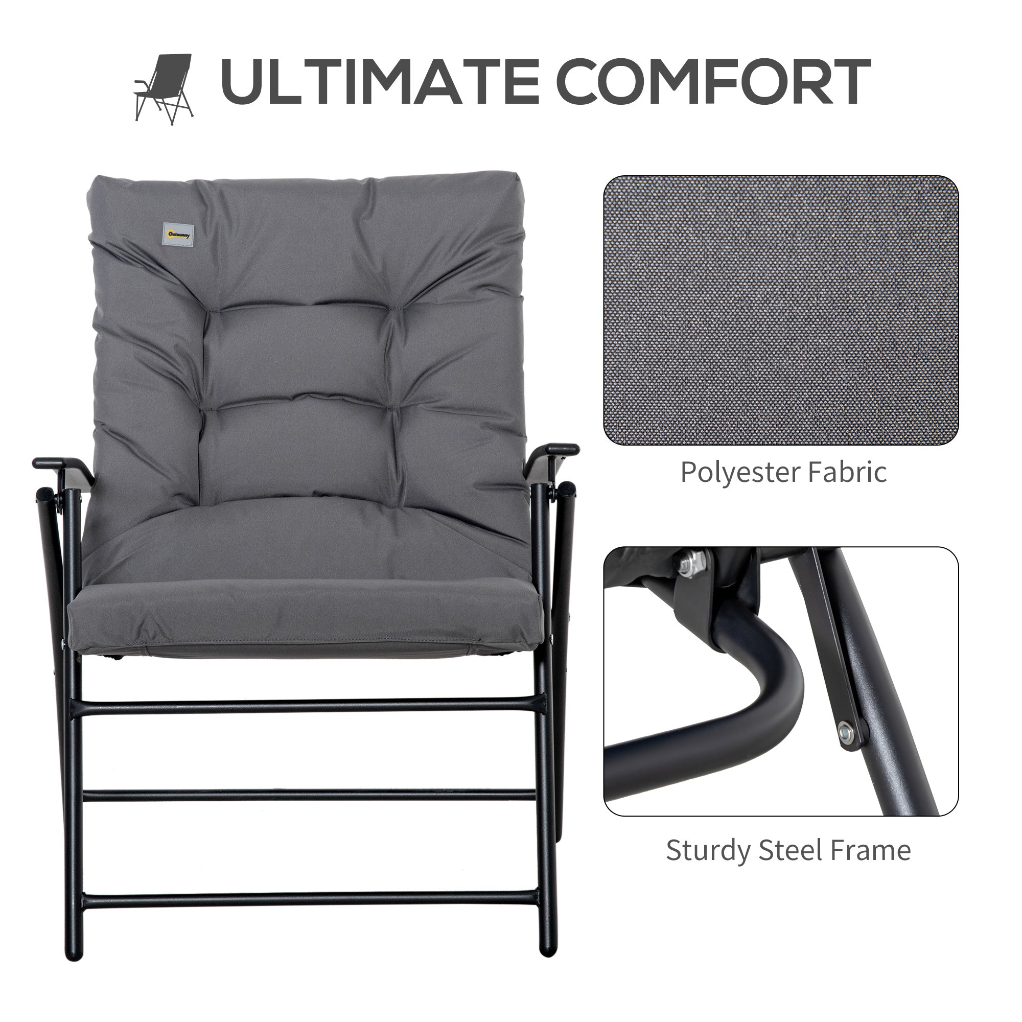 Foldable Lounge Chair, Fabric Upholstered Recliner, Outdoor Lounger with Armrest, Metal Frame for Backyard, Blue