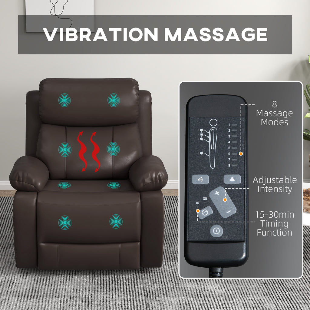PU Leather Reclining Chair with Vibration Massage Recliner, Swivel Base, Rocking Function, Remote Control, Brown