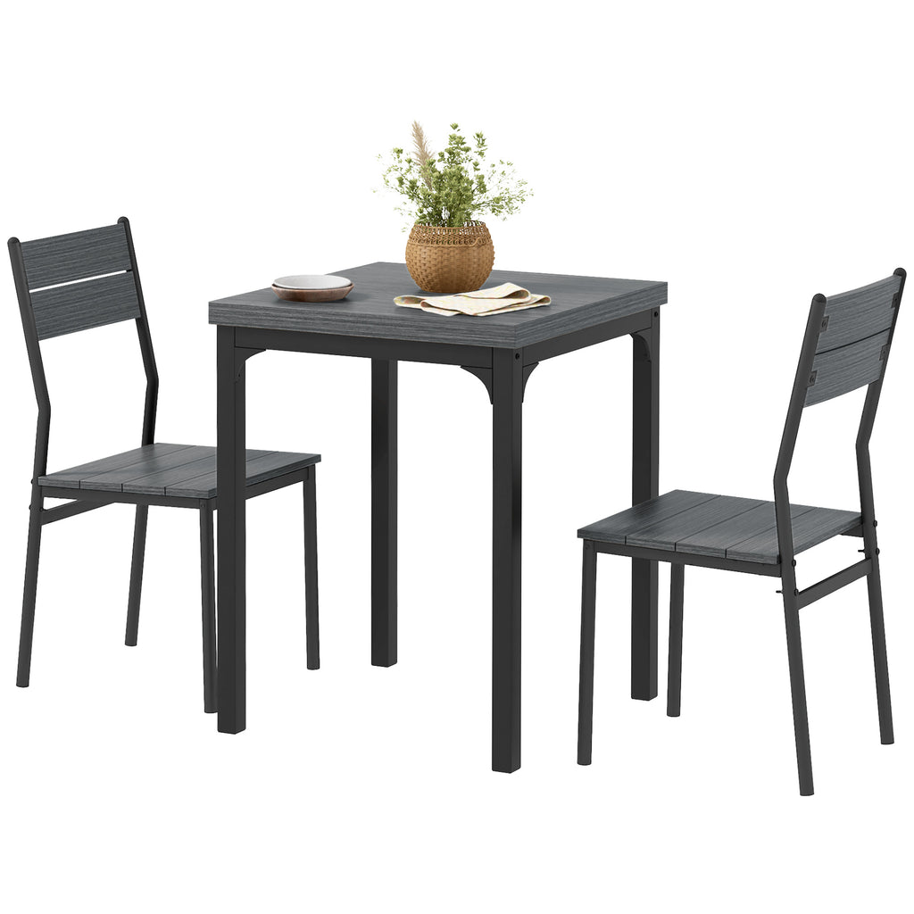 Dining Table Set for 2, 3 Piece Kitchen Table and Chairs with Metal Legs for Small Spaces, Grey Wood Effect