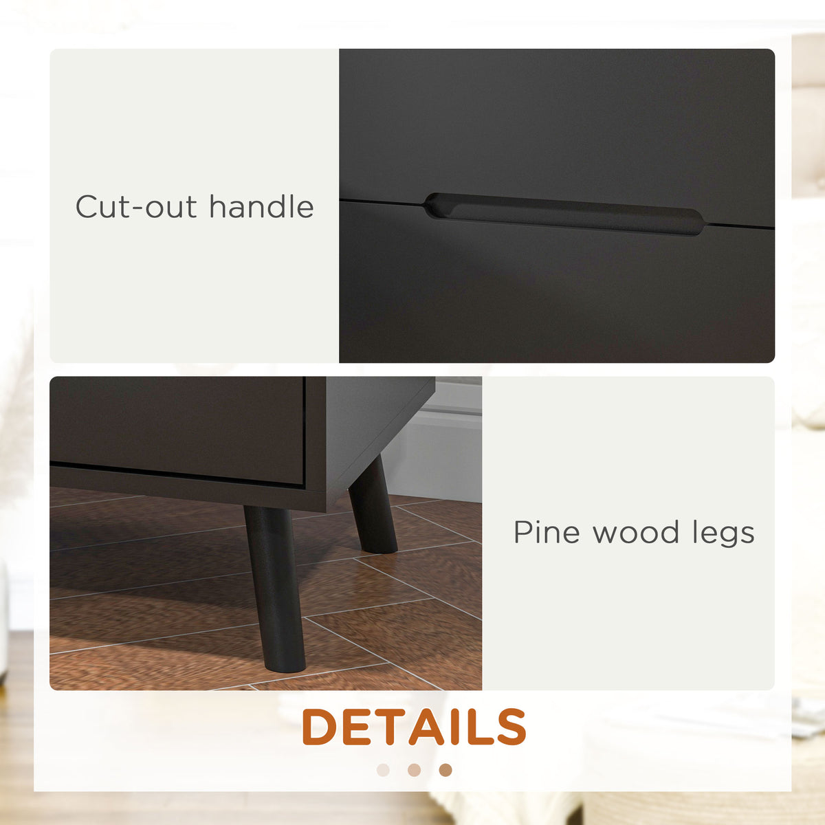 Modern Nightstand, Night Table with 2 Drawers, Bed End Table with Solid Wood Legs for Bedroom