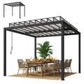 9.5 x 10 ጫማ ሉቨርድ ፐርጎላ ምስ ፒሲ ጣሪያ፣ ኣሉሚኒየም ደገ ፐርጎላ ጋዜቦ ምስ ማይ ፍሳሽ ጉተርስ፣ ሃንድል፣ ጽሩይ