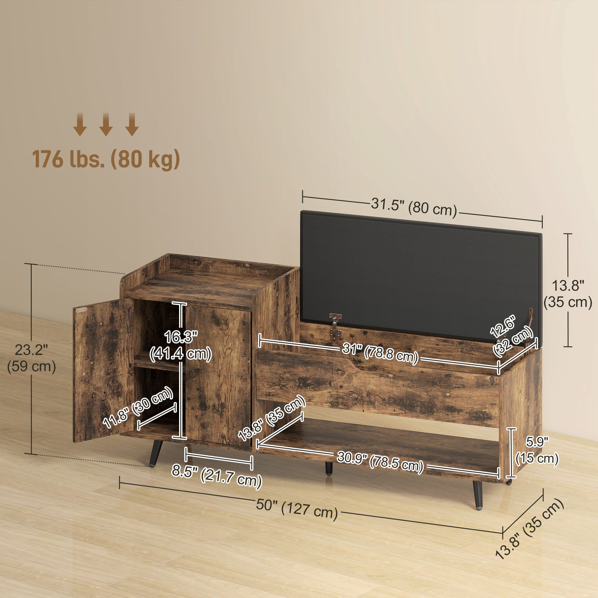 Storage Bench, Entryway Bench with Cushion, Hidden Storage, Compartments, Rustic Brown