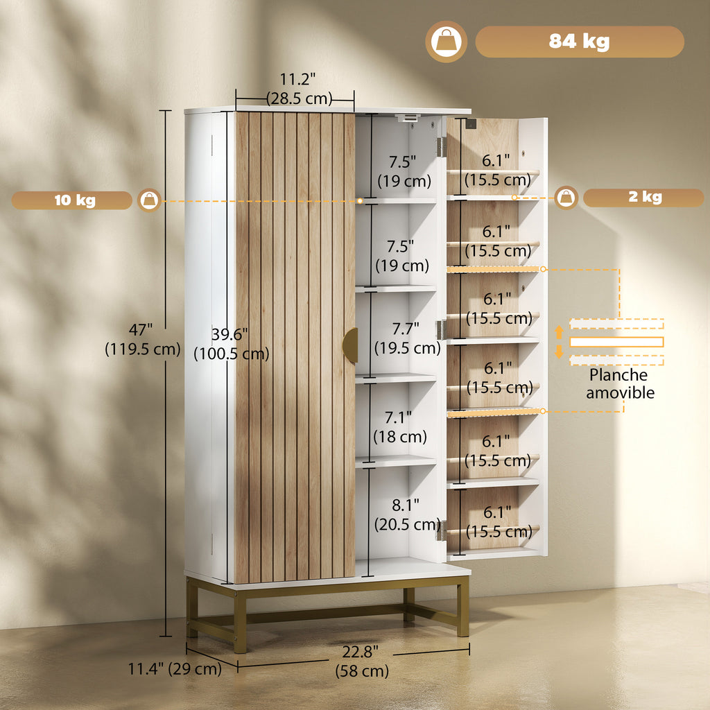 47" Kitchen Pantry Cabinet, Freestanding Kitchen Storage Cabinet with 12 Door Shelves and Adjustable Shelves, White