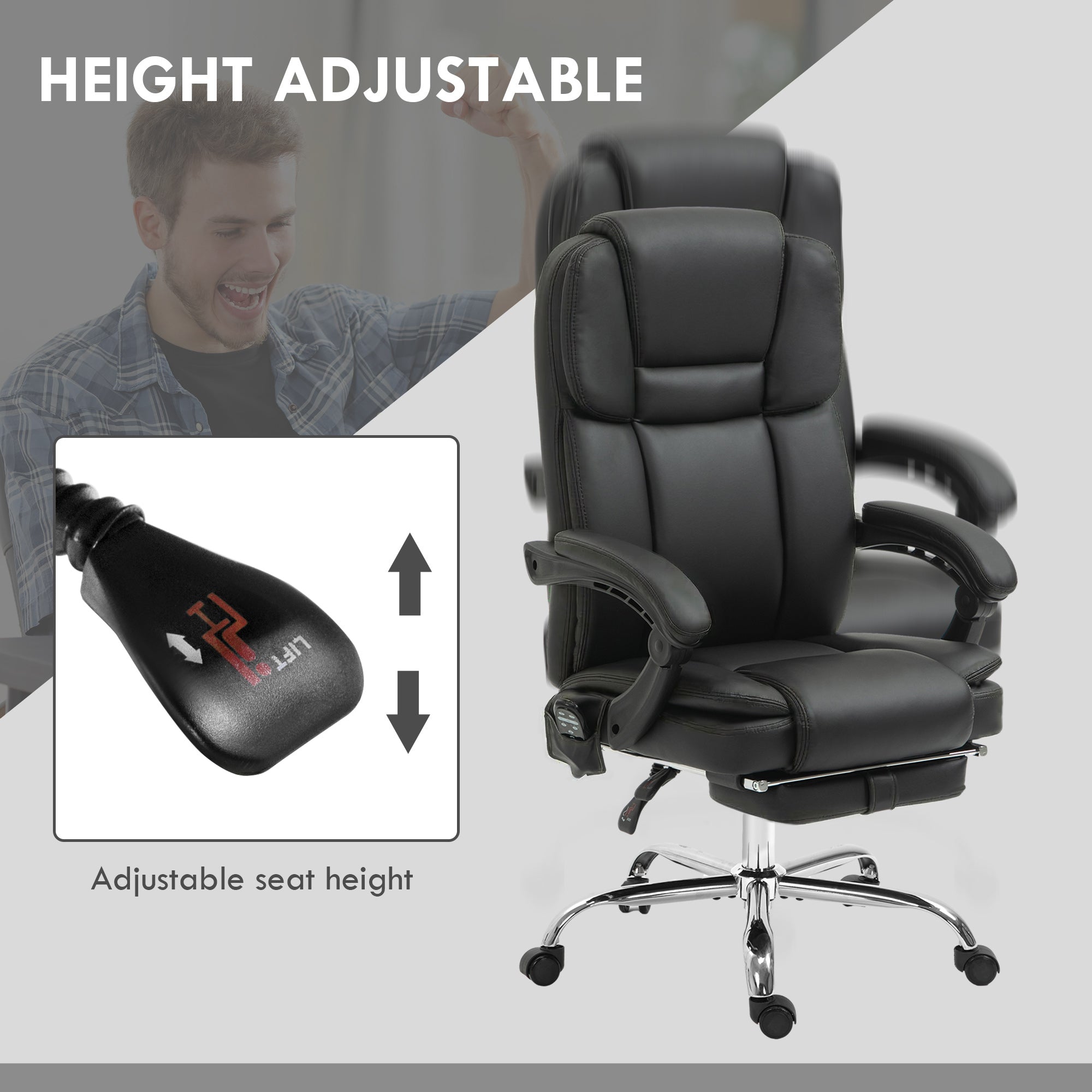 Massage Office Chair, Reclining Executive Office Chair with 6-Point Vibration, Footrest and High Back, White