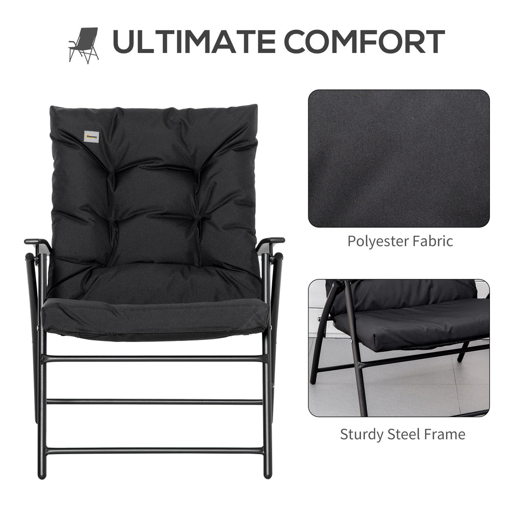 Foldable Lounge Chair, Fabric Upholstered Recliner, Outdoor Lounger with Armrest, Metal Frame for Backyard, Blue