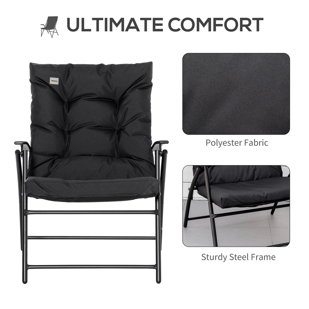 Foldable Lounge Chair, Fabric Upholstered Recliner, Outdoor Lounger with Armrest, Metal Frame for Backyard, Blue