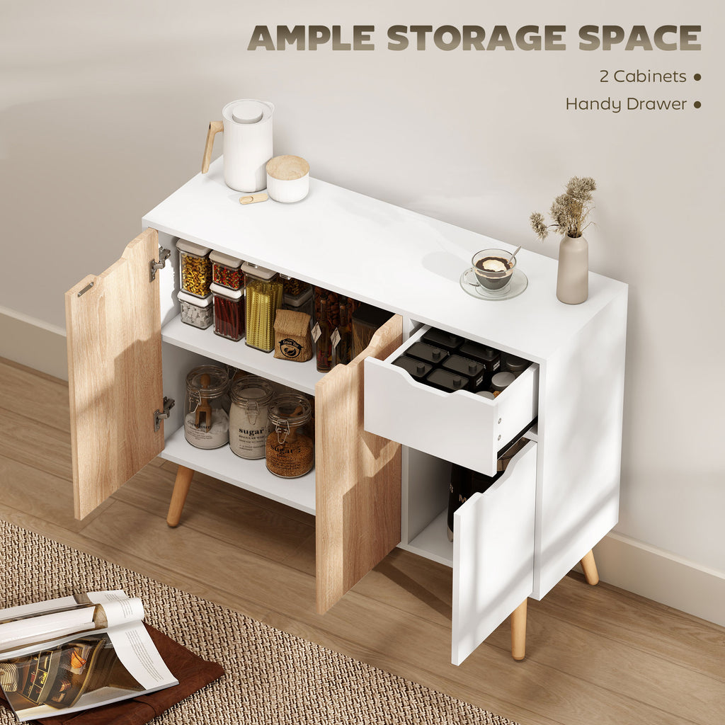 35" Sideboard Storage Cabinet with Drawer, White and Nature Wood