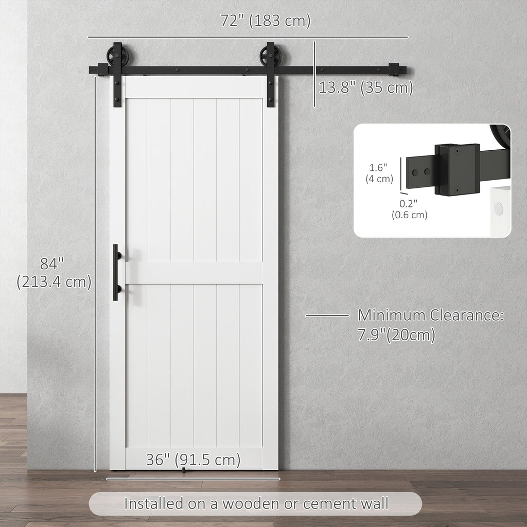 42inx84in Barn Door with 7FT Sliding Door Hardware Kit, Handle, Upgraded Rollers and Floor Guide, Waterproof, White