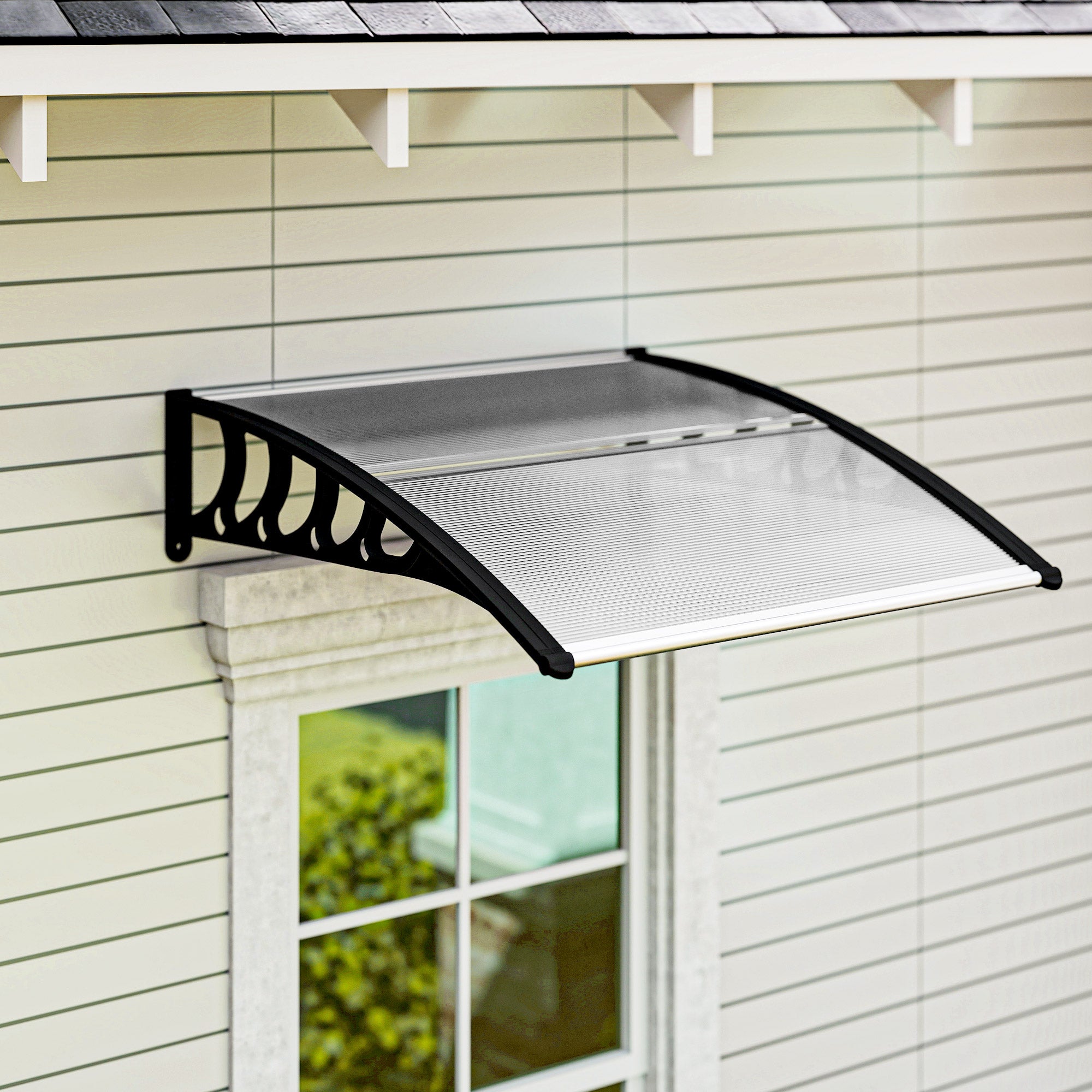 Awning Door Canopy, 40.6" x 38" ፖሊካርቦኔት መደርበቢ ኣፍደገ ንግዳሕ ገዛ/ፓትዮ ብሃጓፍ ዘለዎ ብላዕቲ ንምክልኻል UV, ንጹር