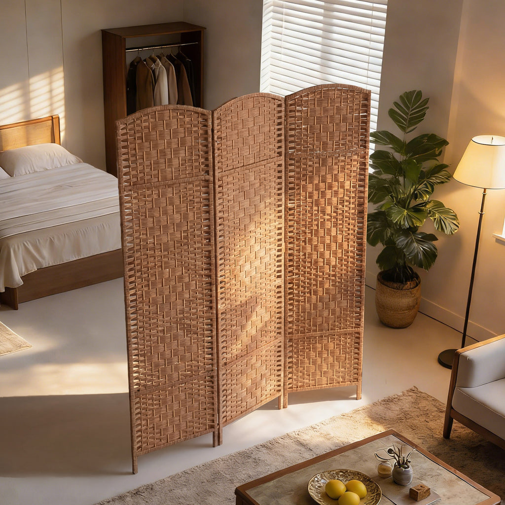 6ft Folding Room Divider, 3 Panel Wall Partition with Wooden Frame for Bedroom, Home Office, Natural